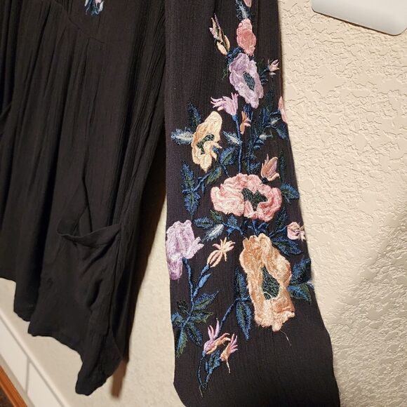 Free People- Black Mia Gauze Embroidered Mini Dress, Size XS - Picture 6 of 11